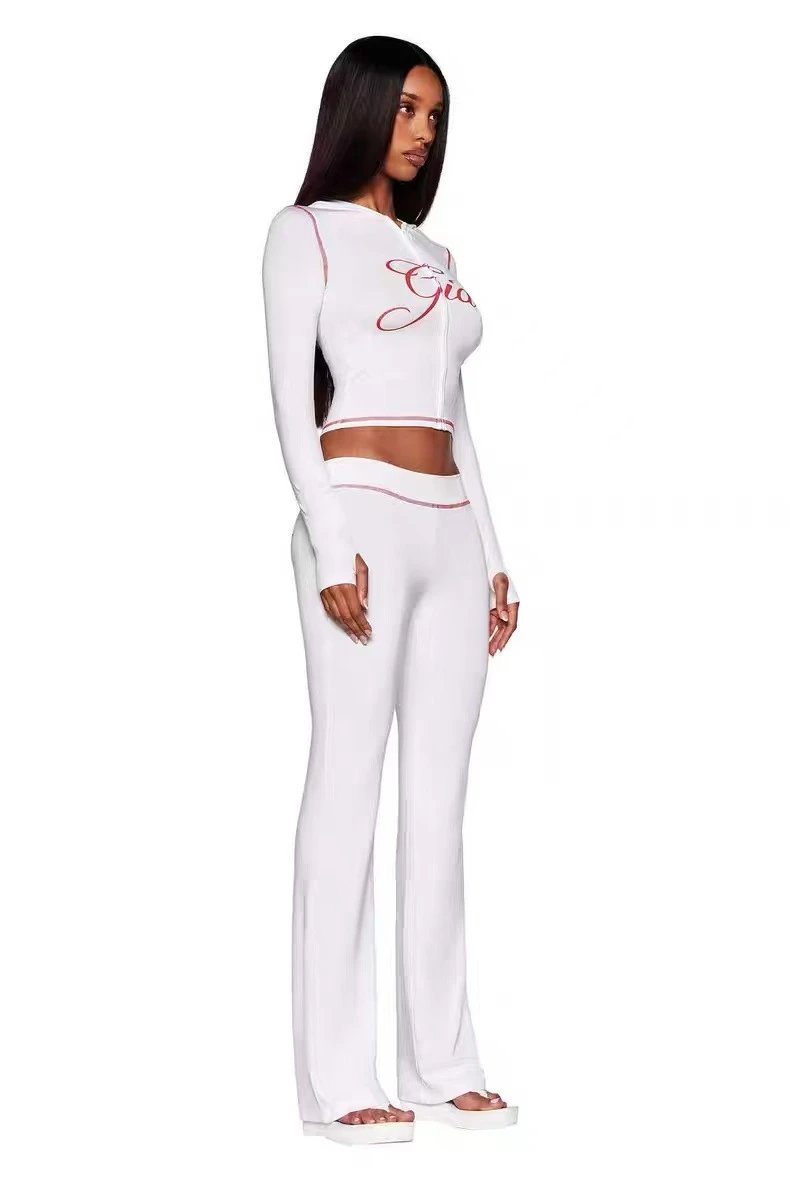 Design Jam Gia Logo Embroidered Light Blue Flared Pants - 24