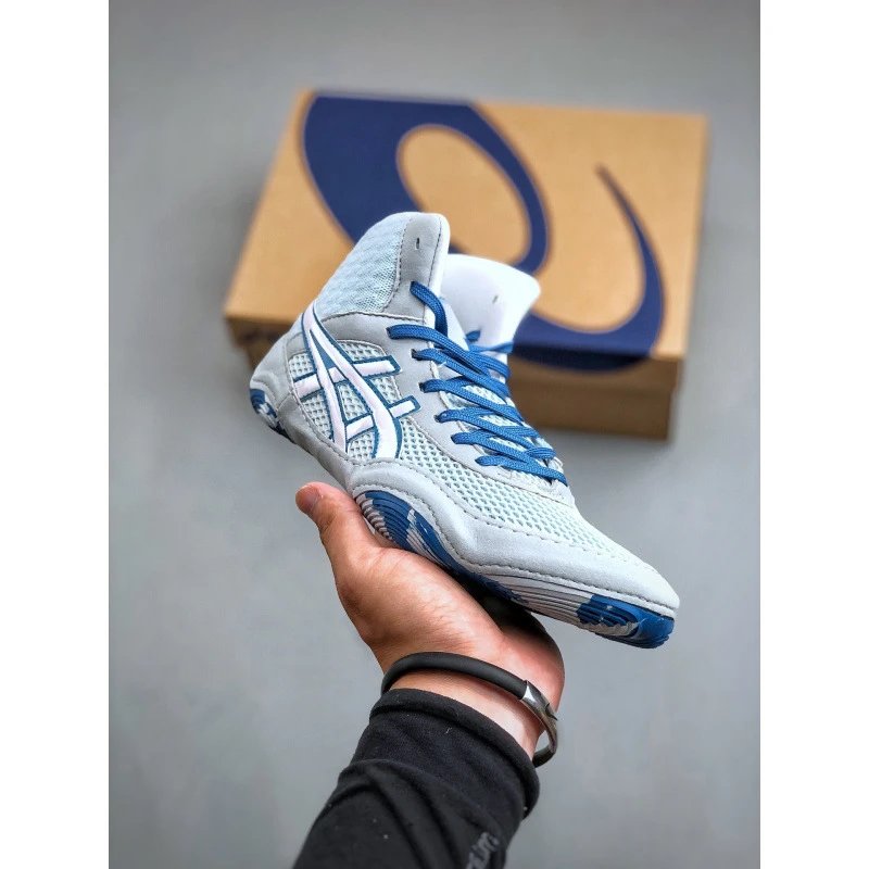 ASICS Sneakers AG-21 high-top wrestling shoes — Dark White and Blue Wrestling Training Shoes
