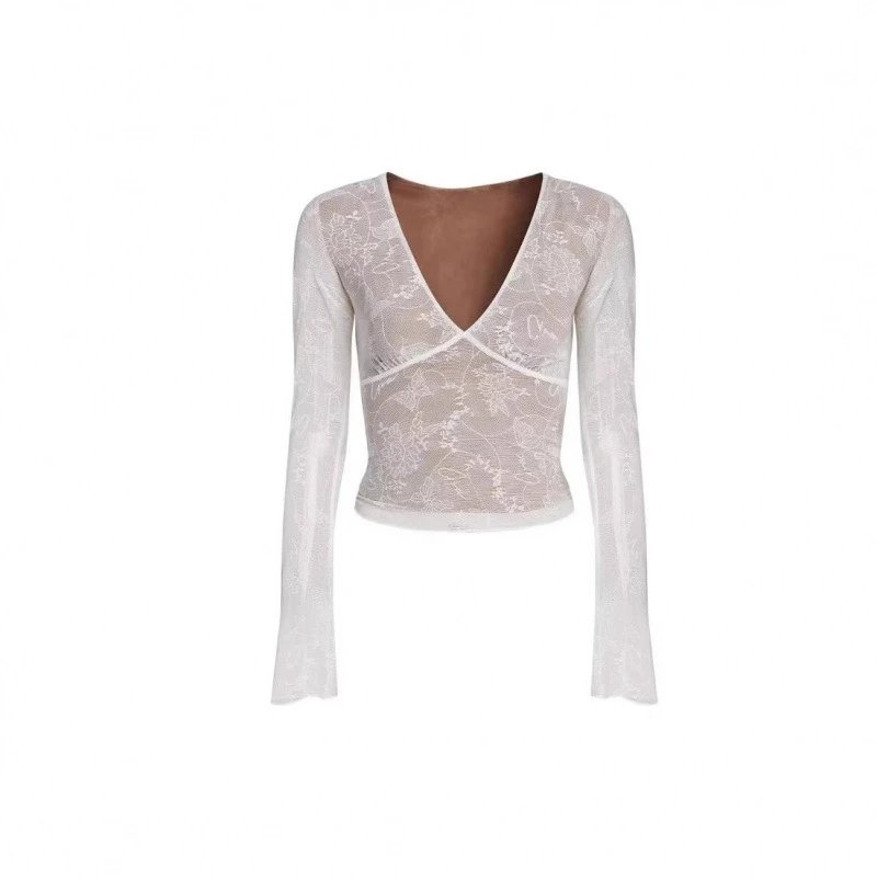 Unbranded Shirts Sheer lace V-neck long-sleeve top image 5