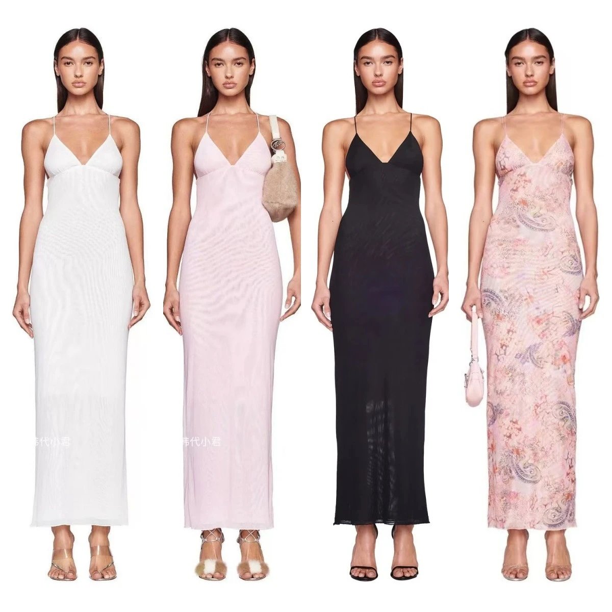 GIA Botanical Sexy Long Dress Pattern Mesh AM. Hot Girl. One-Piece Unique Breathable Butterfly Shadow Paisley Straps I* No Returns Without Quality Issues