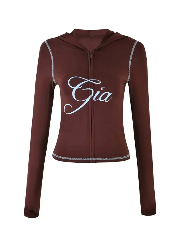 I.AM.GIA Jackets Zip-up hooded cropped jacket with Gia logo and contrast topstitching product detail image 12