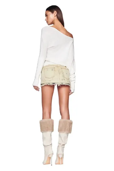 Design Off-Shoulder Slouchy Sweater White and Black - 9