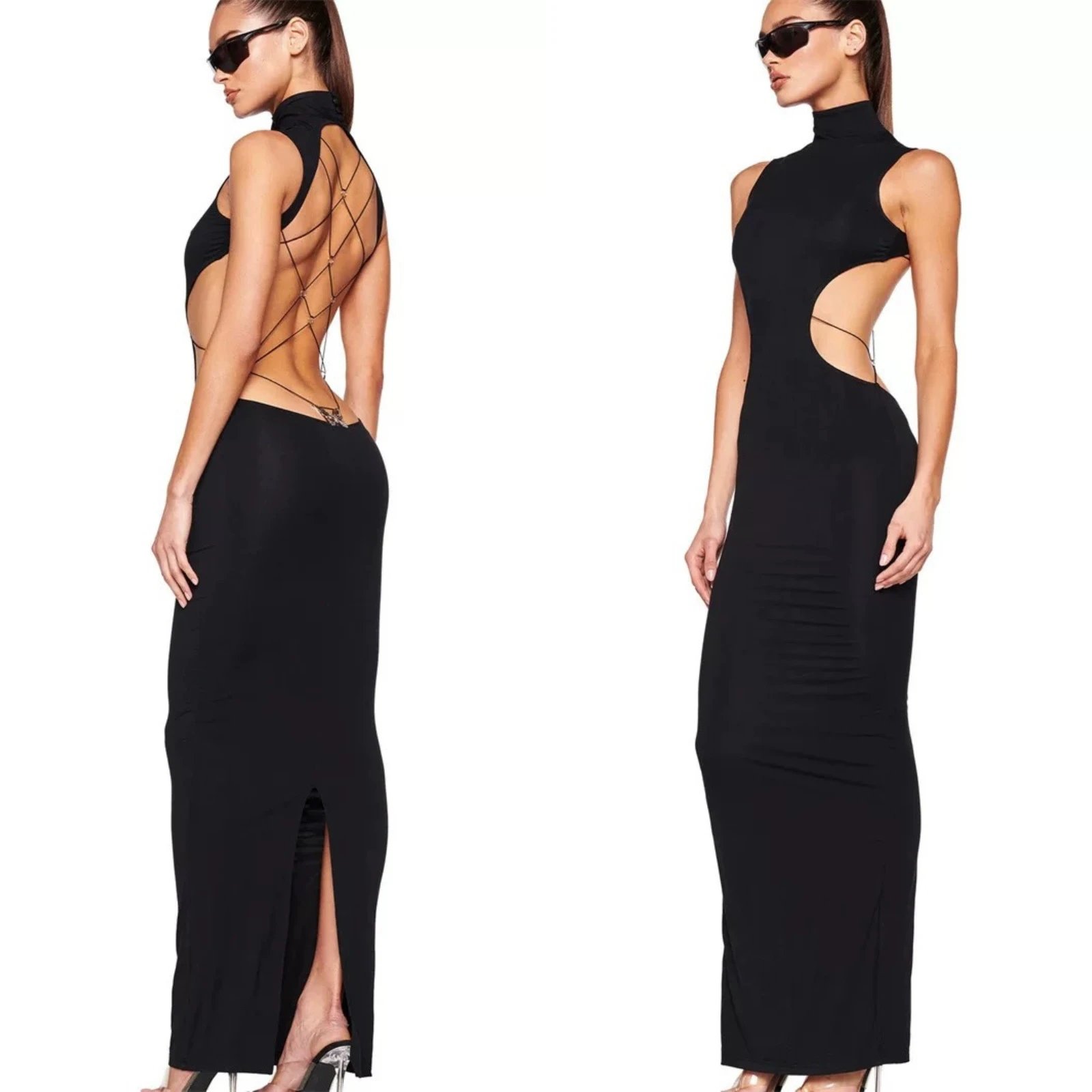 Black Cutout Backless Maxi Dre