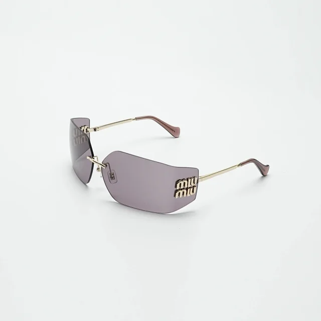 Miu Eyewear Rimless shield sunglasses with gold logo plaques product detail image 2