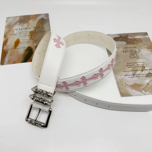 Unbranded Belts White Cross Appliqué Belt with Ornate Metal Buckle product detail image 4