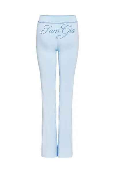 Design Jam Gia Logo Embroidered Light Blue Flared Pants - 10
