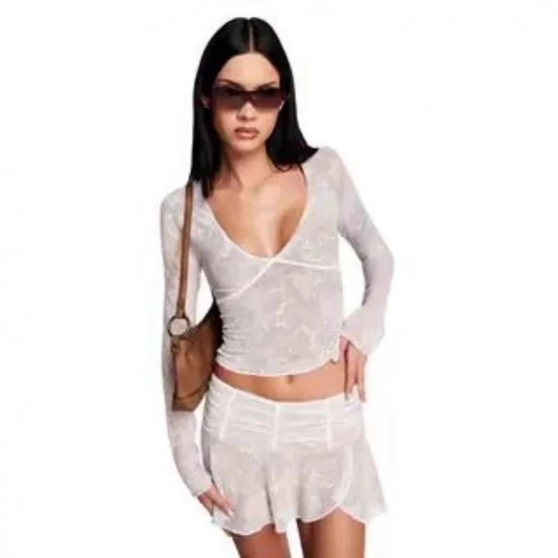 Unbranded Shirts Sheer lace V-neck long-sleeve top image 2
