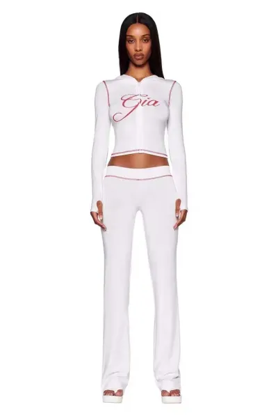 Design Jam Gia Logo Embroidered Light Blue Flared Pants - 23