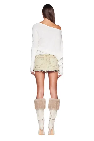 Design Off-Shoulder Slouchy Sweater White and Black - 8