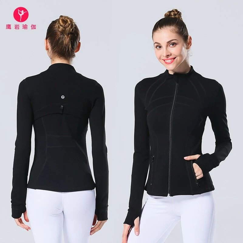 Unbranded Jackets Fitted stand-collar full-zip athletic jacket with zip pockets and thumbhole cuffs — Black Jacket