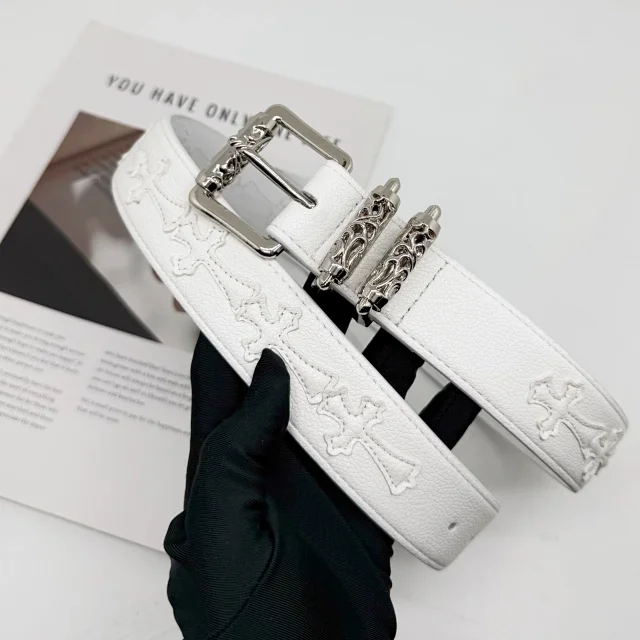 Unbranded Belts White Cross Appliqué Belt with Ornate Metal Buckle product detail image 1