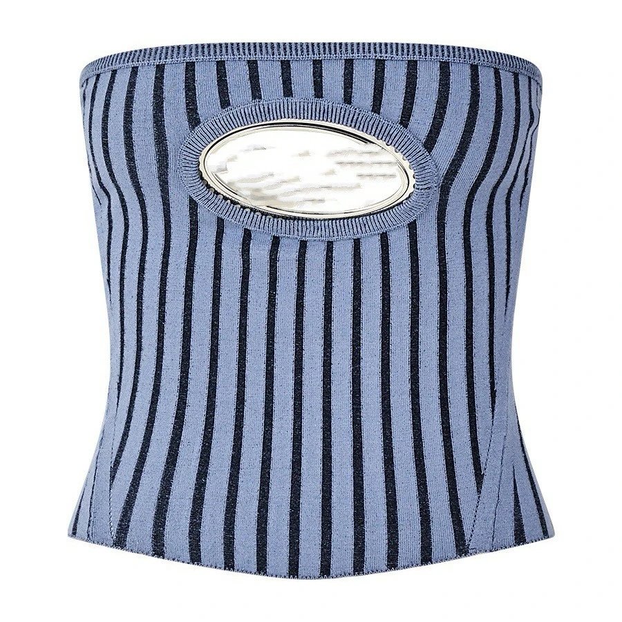 Unbranded Vests Strapless ribbed knit tube top with oval metal accent image 4