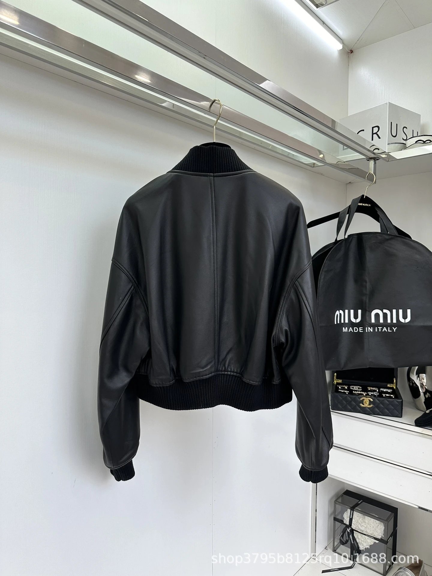Miu Miu Logo-Embellished Black Leather Bomber Jacket - 2