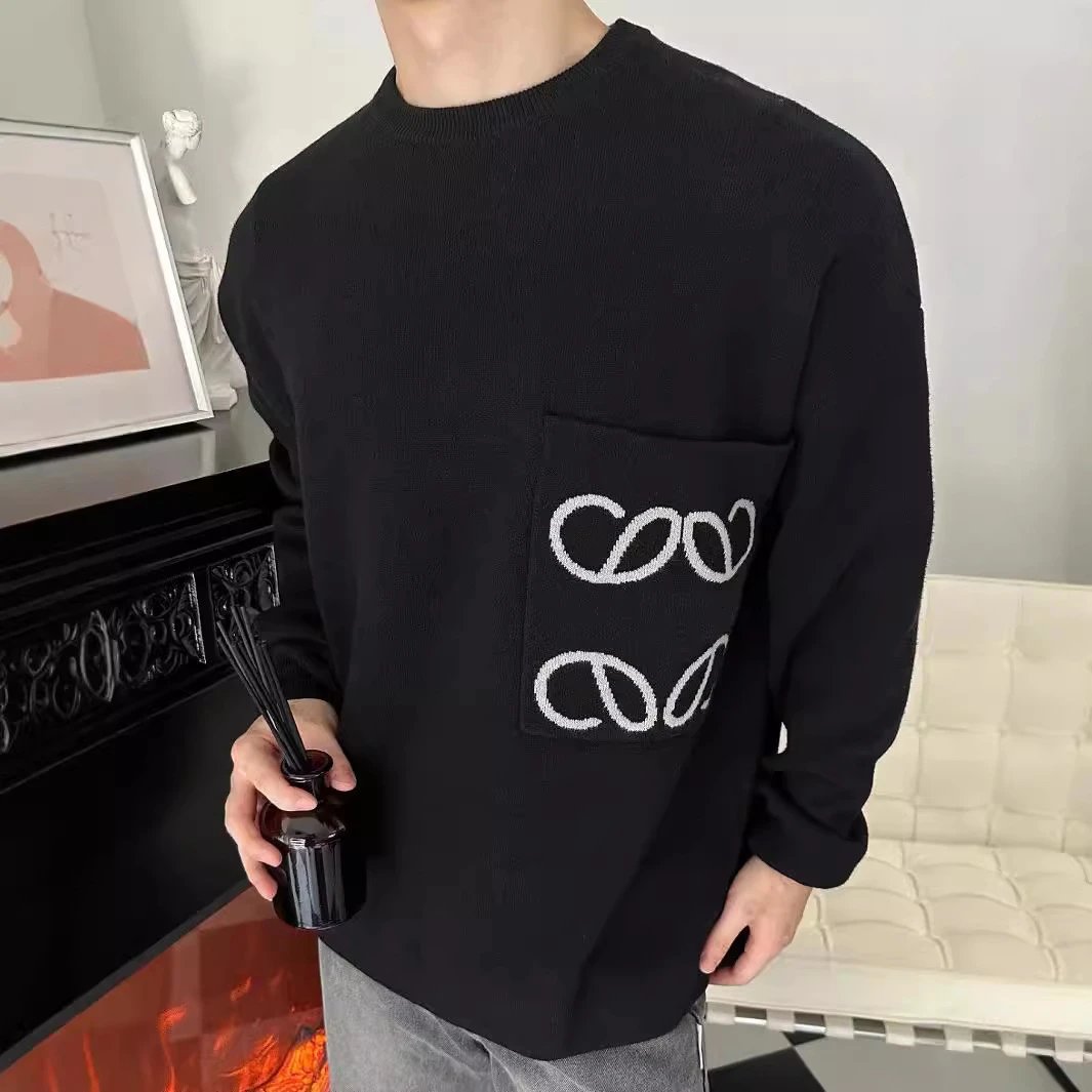 Black Knit Sweater with Embroi