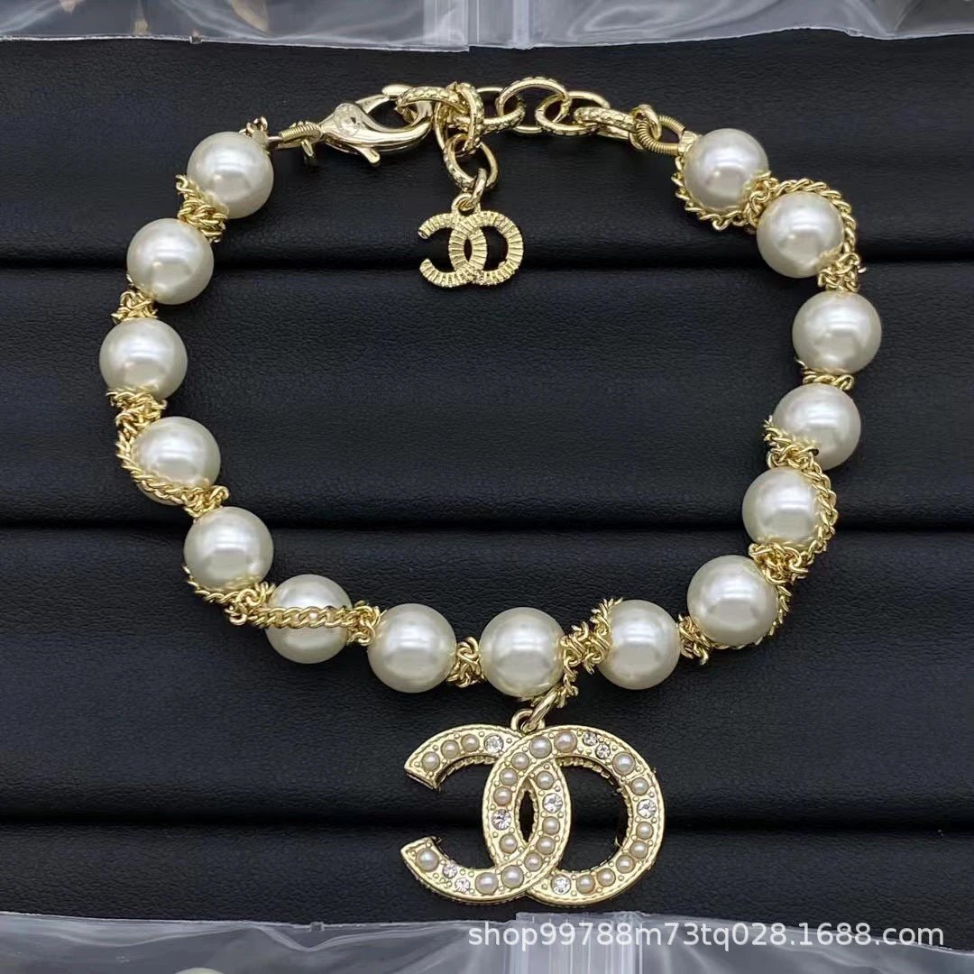 Chanel CC Logo Pearl Charm Bracelet Silver Jewelry - 9