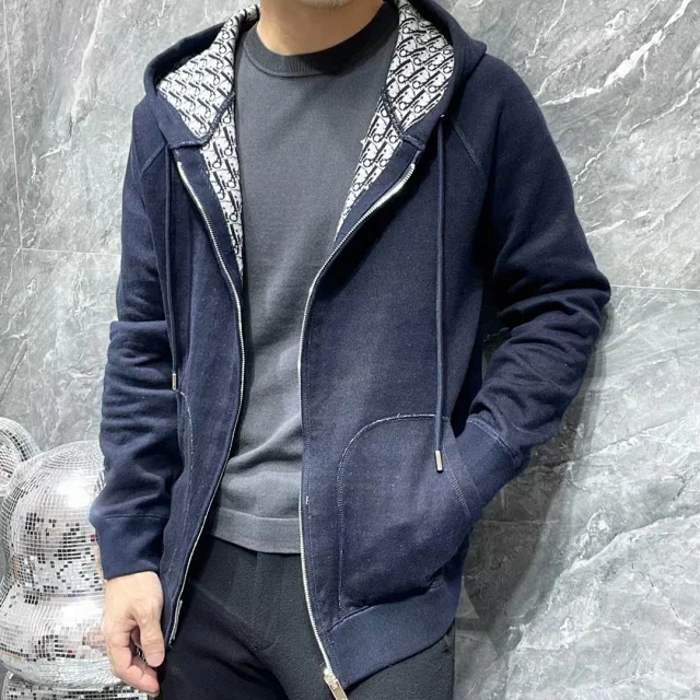 Dior Hoodies & Sweatshirts Zip-Up Hooded Sweatshirt with Oblique-Pattern Lining product detail image 4