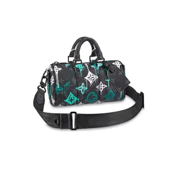 Louis Vuitton Monogram Eclipse Keepall XS Black and White Polka Dot Handbag - 7