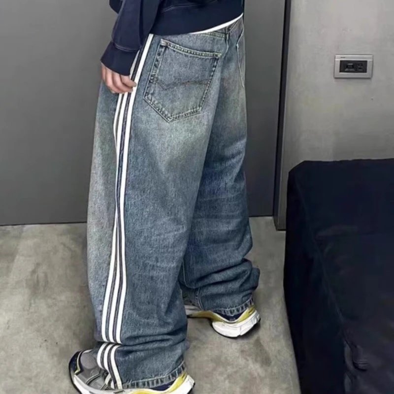 Striped Side Panel Denim Pants