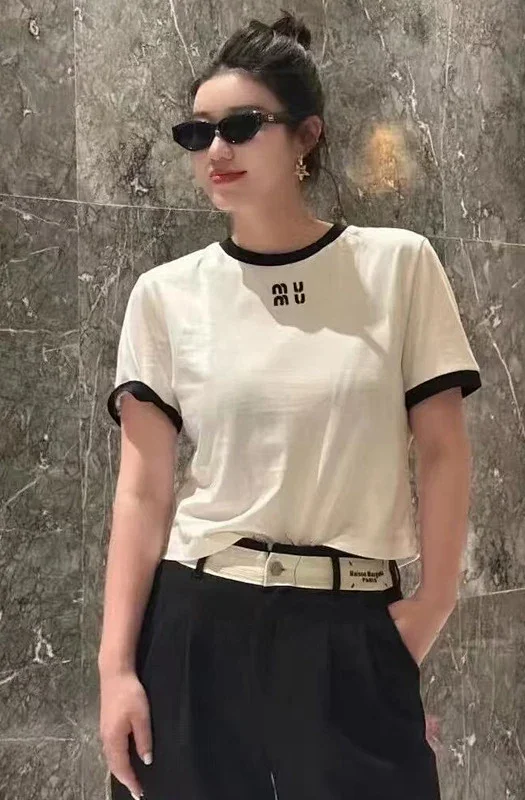 Unbranded T-Shirts Short-Sleeve Ringer T-Shirt with Embroidered Letter Motif product detail image 3