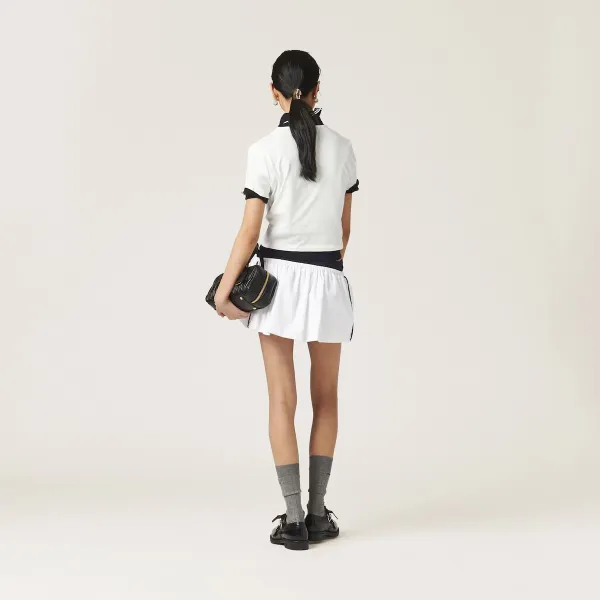 Miu Miu Logo-Print Ringer T-Shirt White - 7