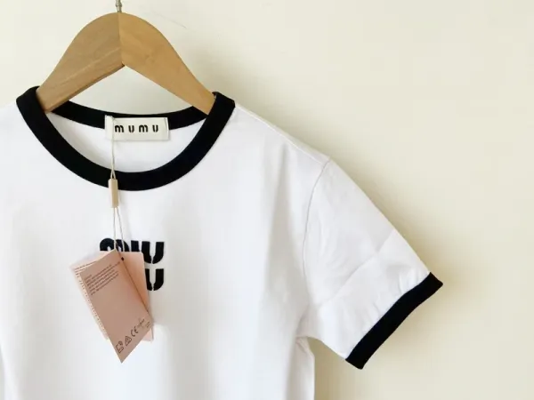 Miu Miu Logo-Print Ringer T-Shirt White - 9