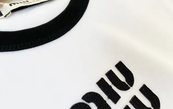Miu Miu Logo-Print Ringer T-Shirt White - 13