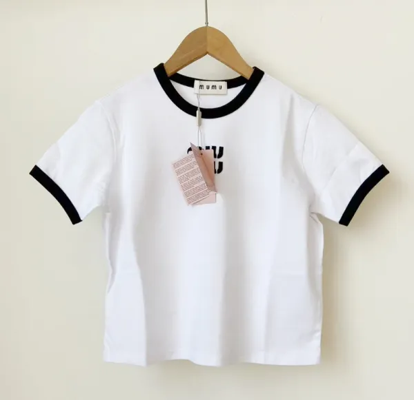 Miu Miu Logo-Print Ringer T-Shirt White - 8