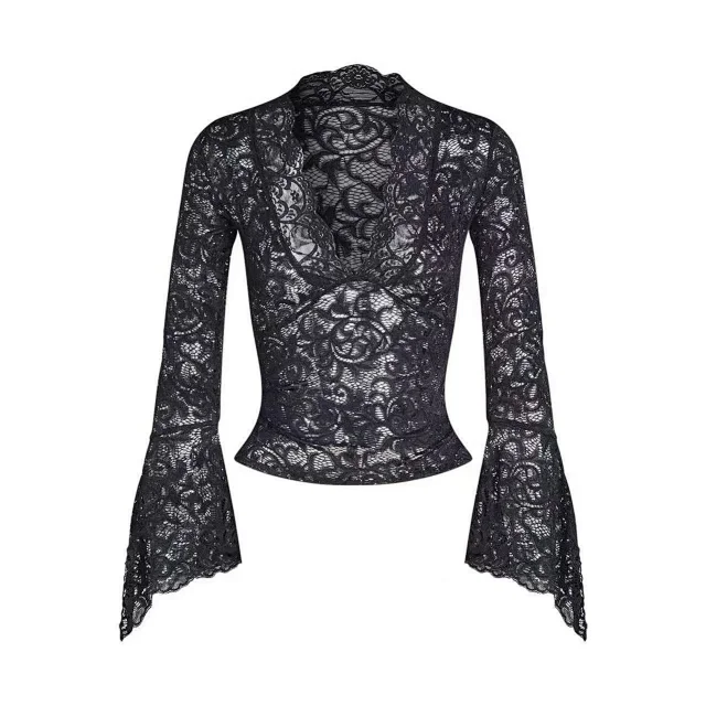 Unbranded Shirts Sheer lace V-neck top with flared sleeves product detail image 7