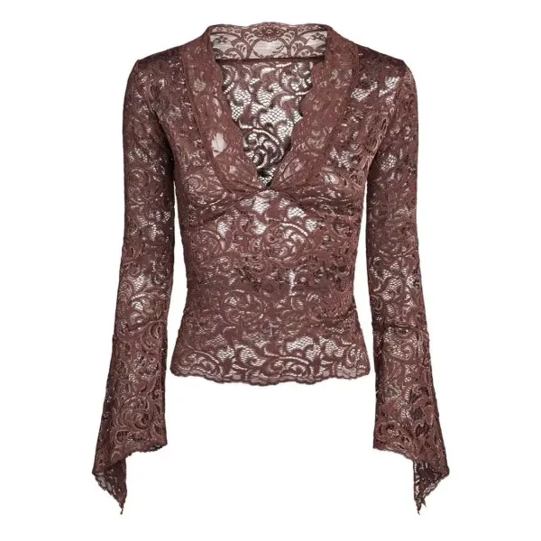 Design Lace Wrap Top Burgundy Women's Top - 9