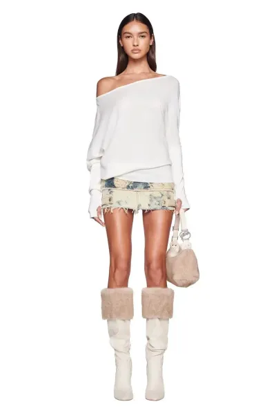 Design Off-Shoulder Slouchy Sweater White and Black - 7