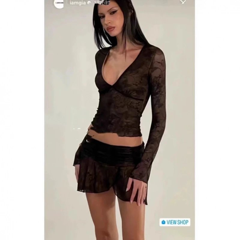 Unbranded Shirts Sheer lace V-neck long-sleeve top image 4