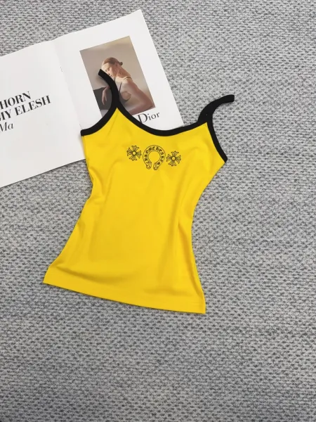 Chrome Hearts Floral Embroidered Cami Top White with Blue Trim Vest Top - 15