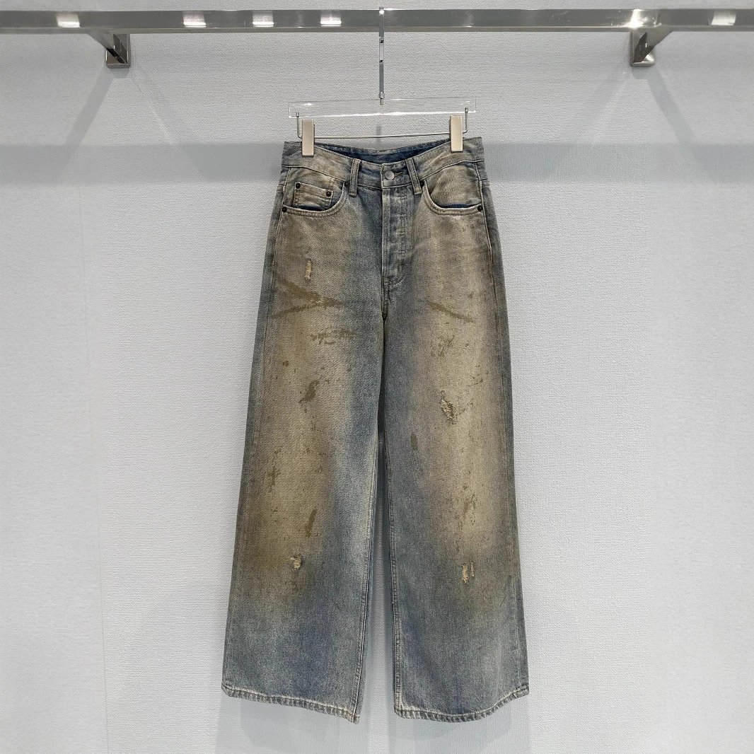 Distressed Wide-Leg Denim Pant