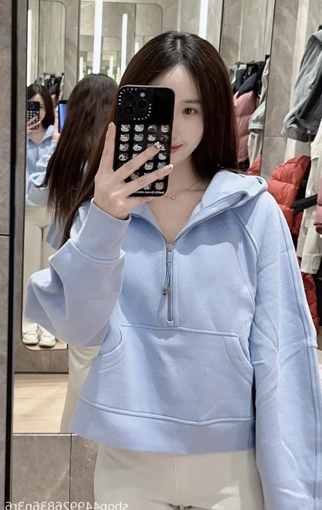 Unbranded Hoodies & Sweatshirts Half-Zip Hooded Sweatshirt with Kangaroo Pocket product detail image 2