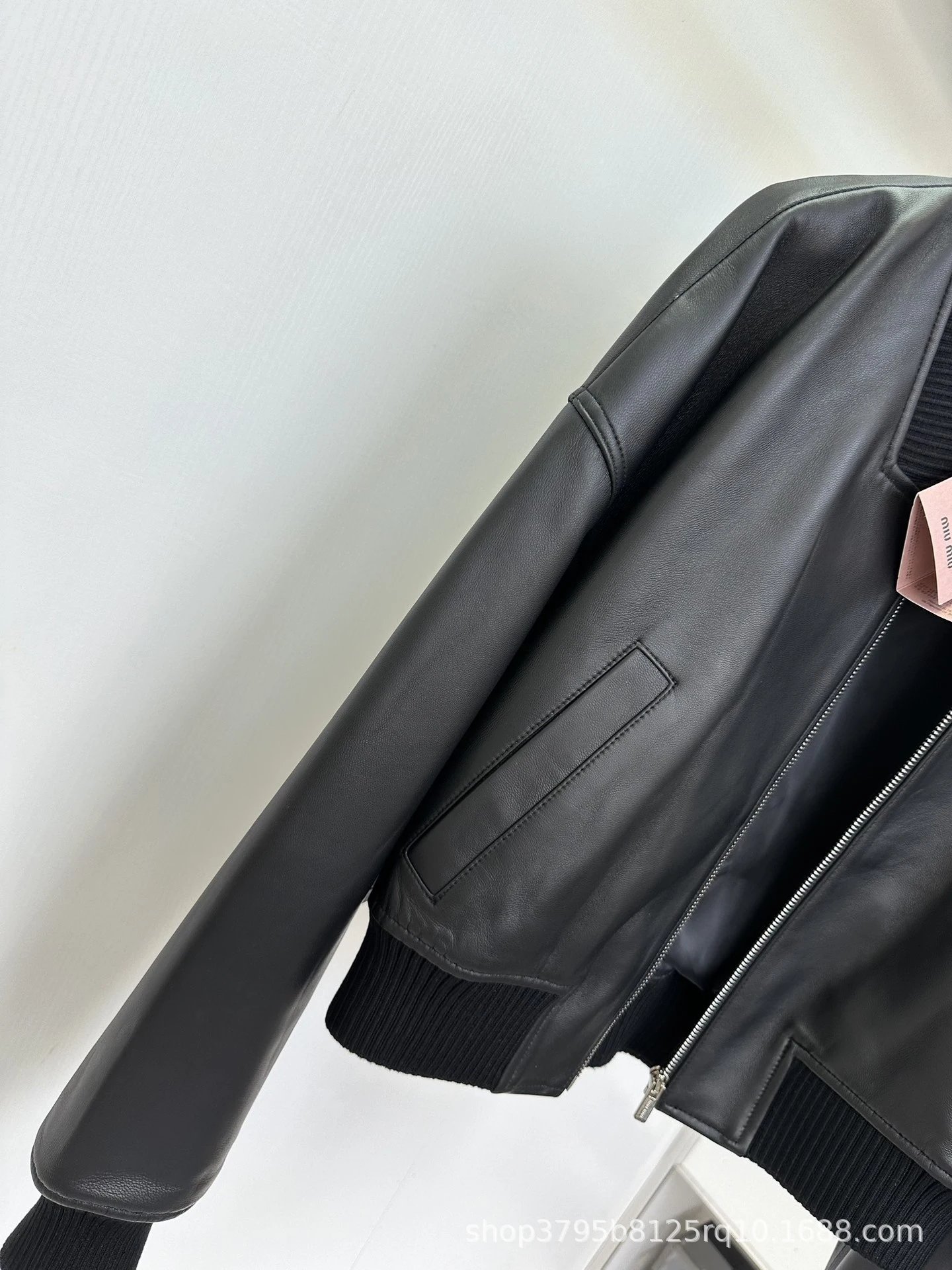 Miu Miu Logo-Embellished Black Leather Bomber Jacket - 5