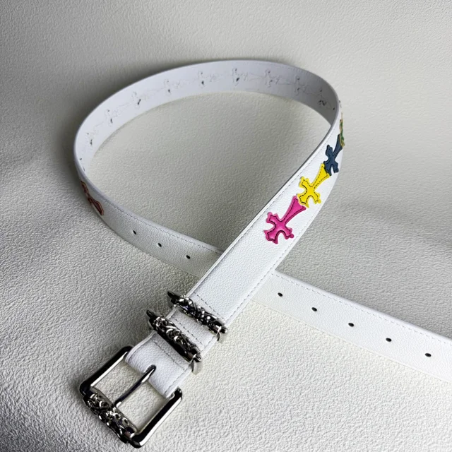 Unbranded Belts White Cross Appliqué Belt with Ornate Metal Buckle product detail image 2