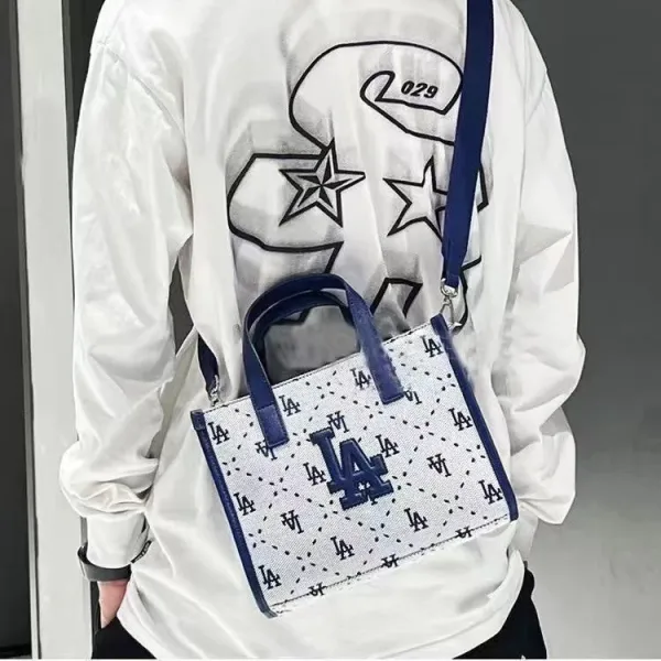 Los Angeles Dodgers Monogram Tote Bag Navy and White - 6