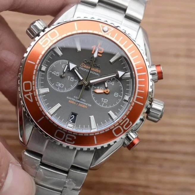 Orange Bezel, Gray Dial, Steel Bracelet