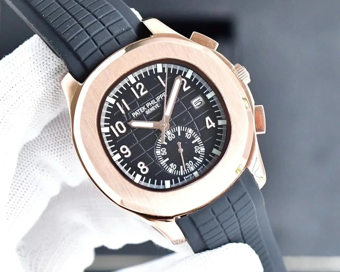 Patek Philippe Aquanaut Chronograph Rose Gold Black Dial Watch Watches