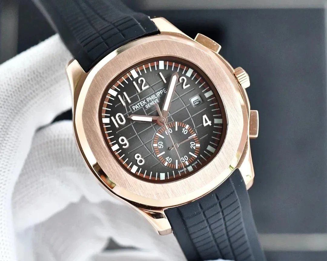 Patek Philippe Aquanaut Chronograph Rose Gold Black Dial Watch Watches
