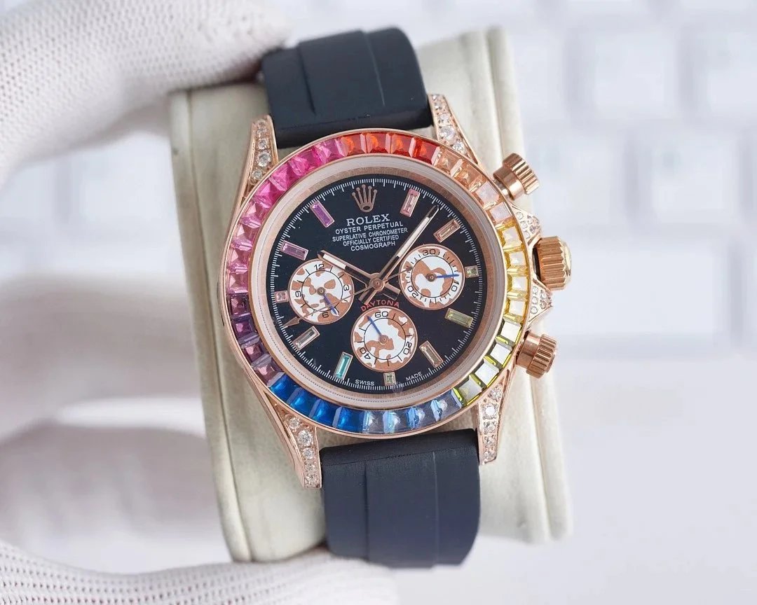 Silicone Strap Rose Gold · Bar Diamond Markers (Interchangeable with steel strap, leave note for price adjustment)