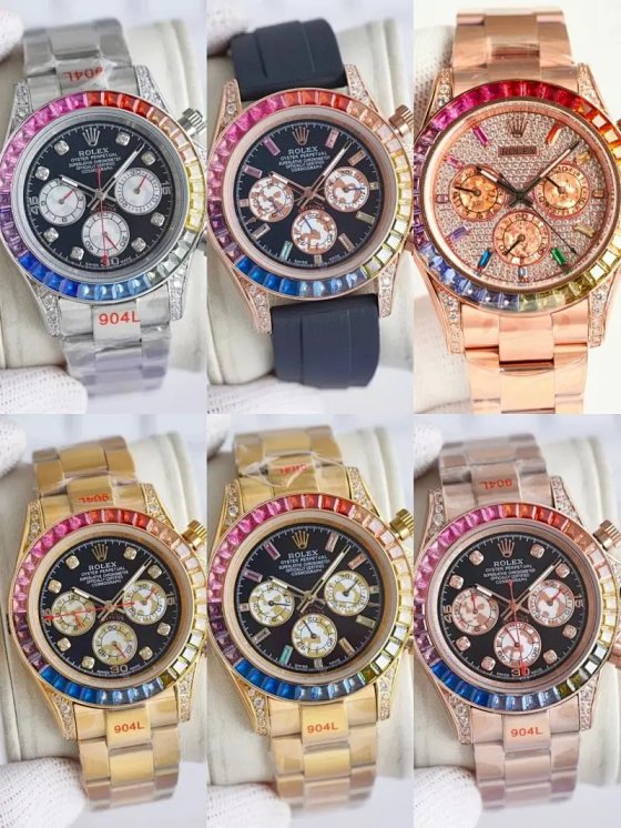 Rolex Daytona Automatic Mechanical Watch, No Date, 42mm Men's Wristwatch, Daytona Series, Rainbow Daytona, Rainbow Bezel