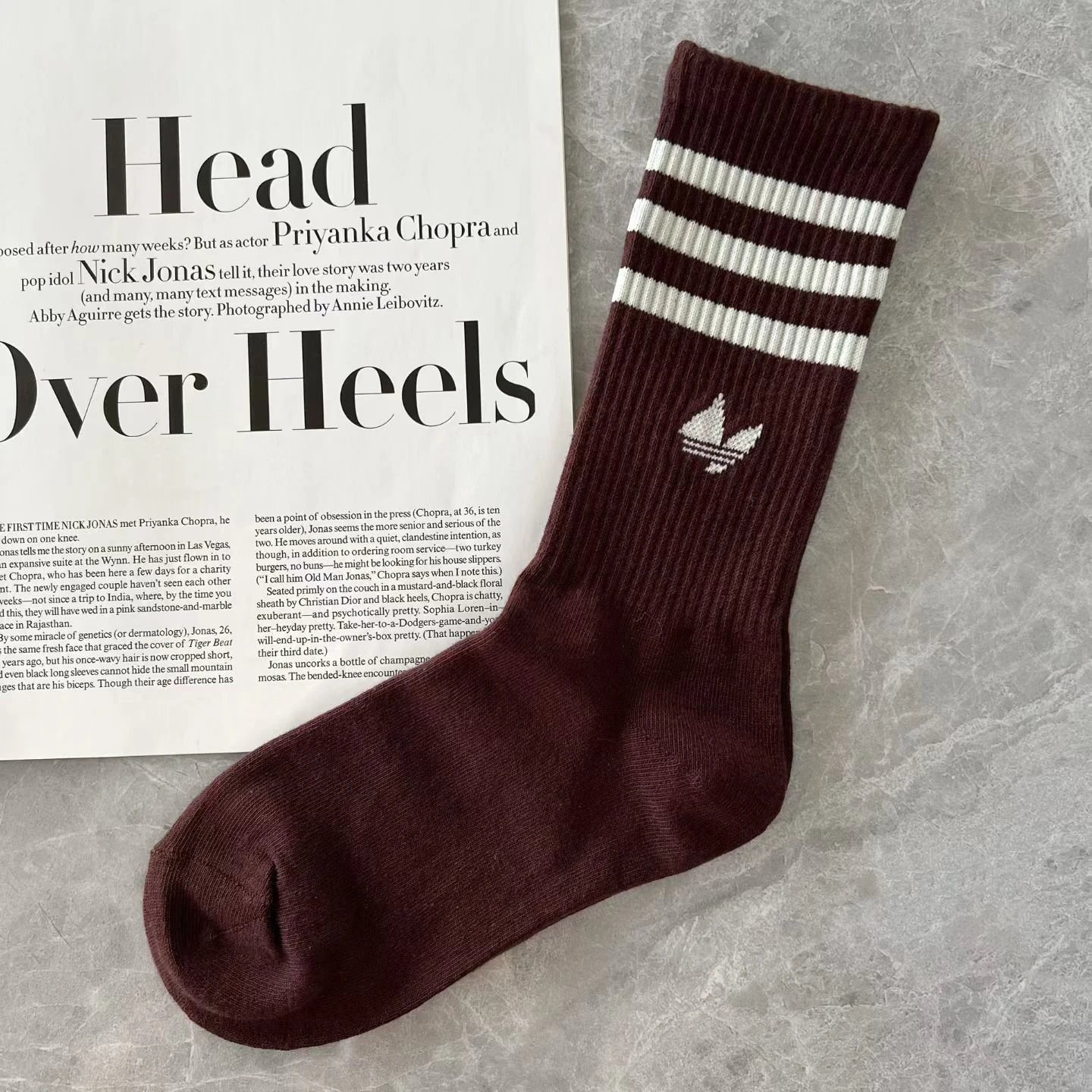 Adidas Originals Three-Stripe Crew Socks Navy with Burgundy - 10