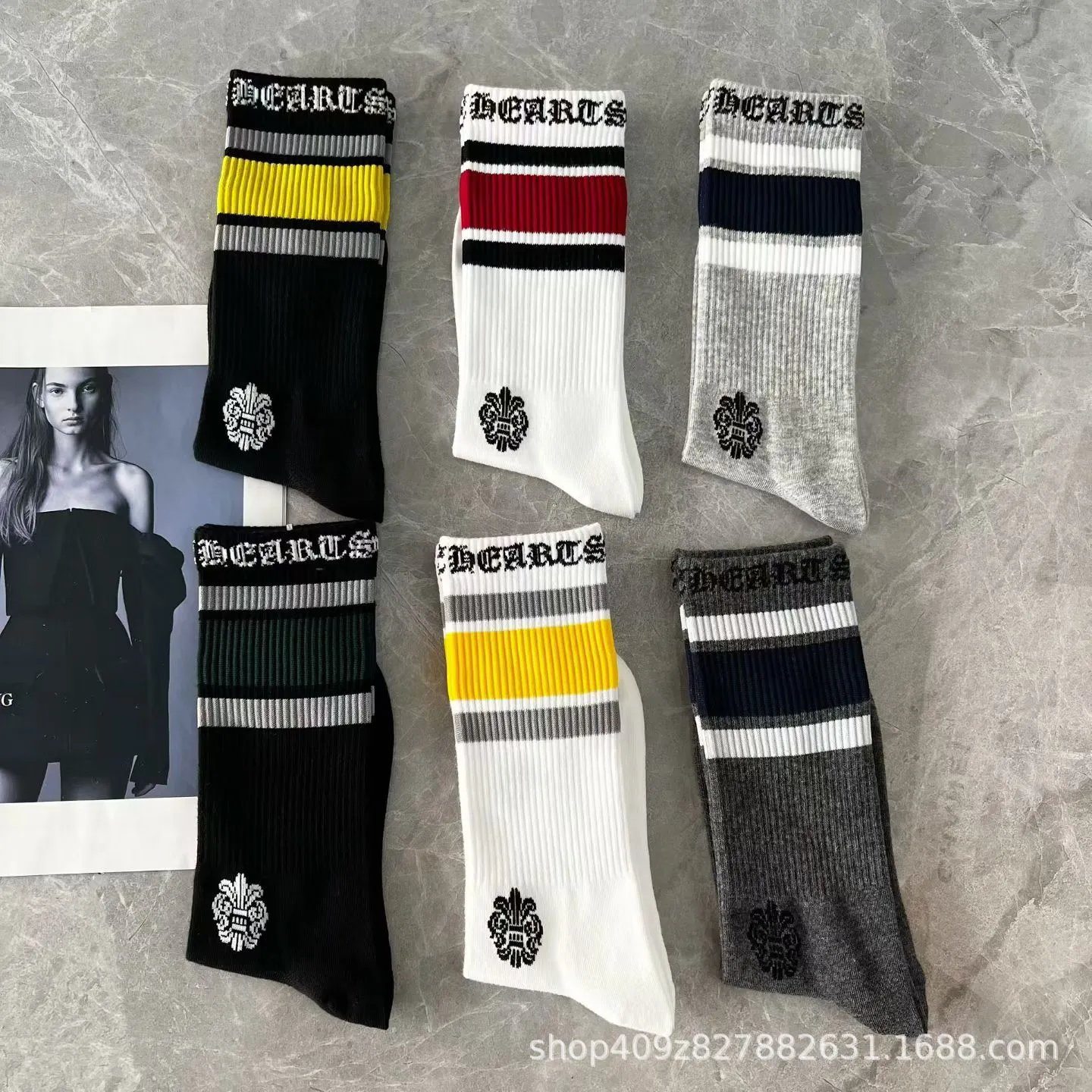 Design Marc Jacobs Striped Logo Socks Black Yellow Socks - 2