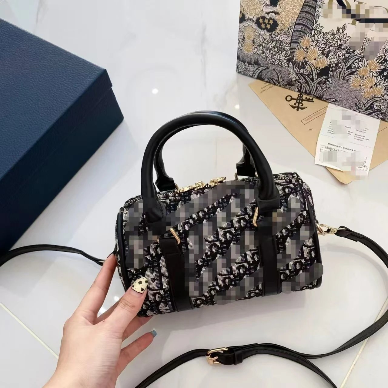 Dior Book Tote Mini Oblique Print Black and White Handbag - 8