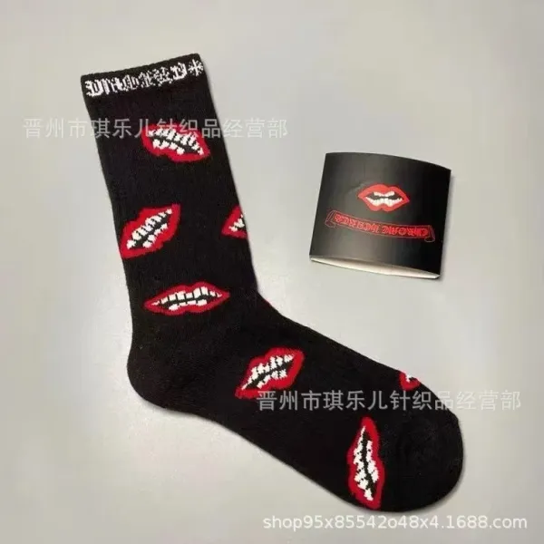 Design Graphic Print Red Crew Socks - 18