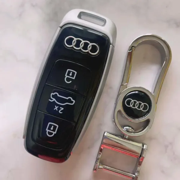 Design Audi Smart Key Fob with Logo Keychain Black / Silver Electronics - 1