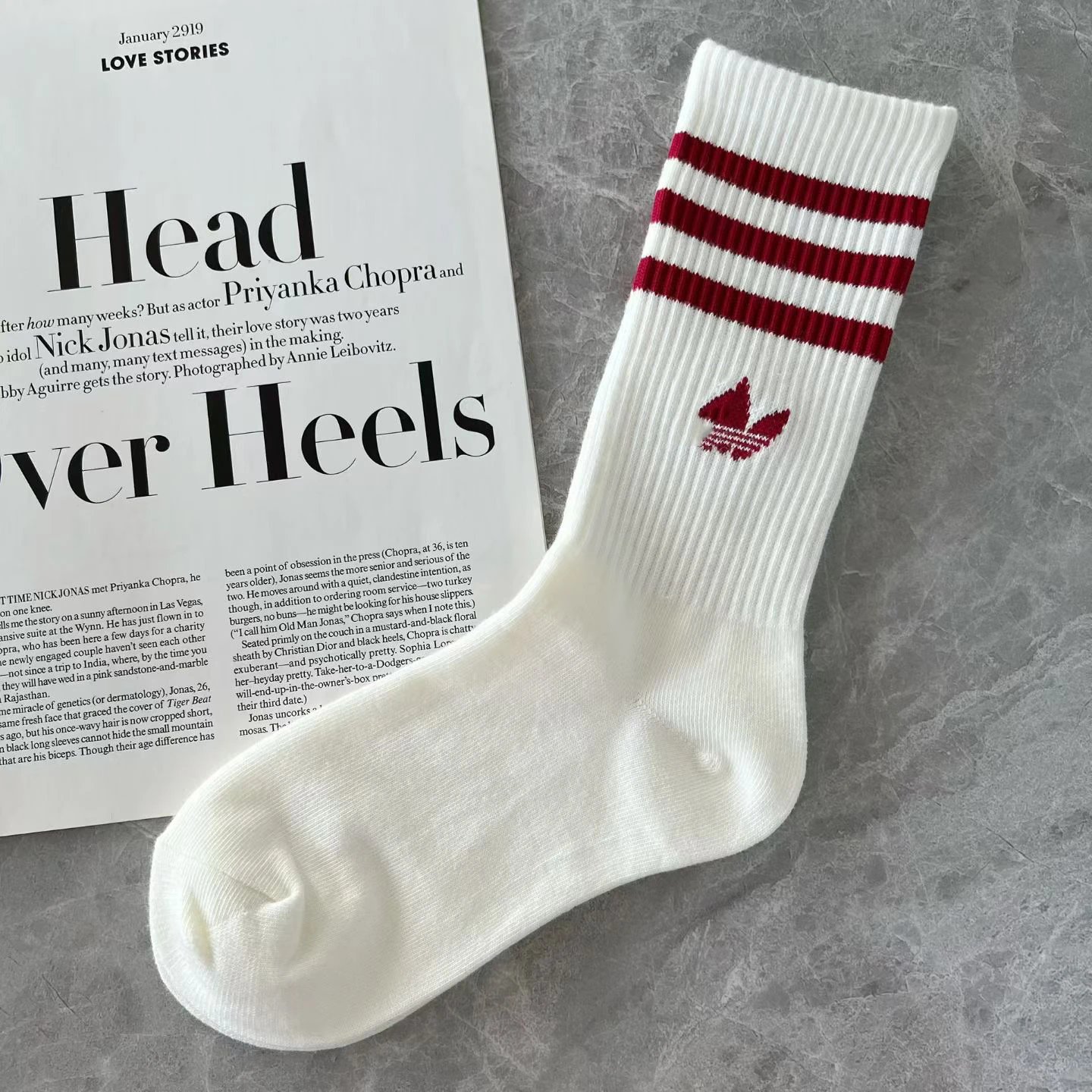 Adidas Originals Three-Stripe Crew Socks Navy with Burgundy - 14