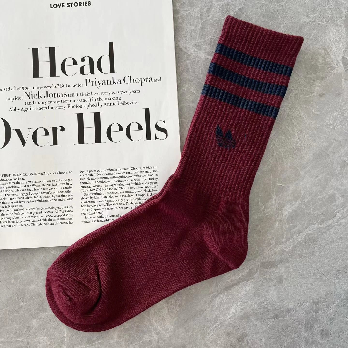 Adidas Originals Three-Stripe Crew Socks Navy with Burgundy - 11