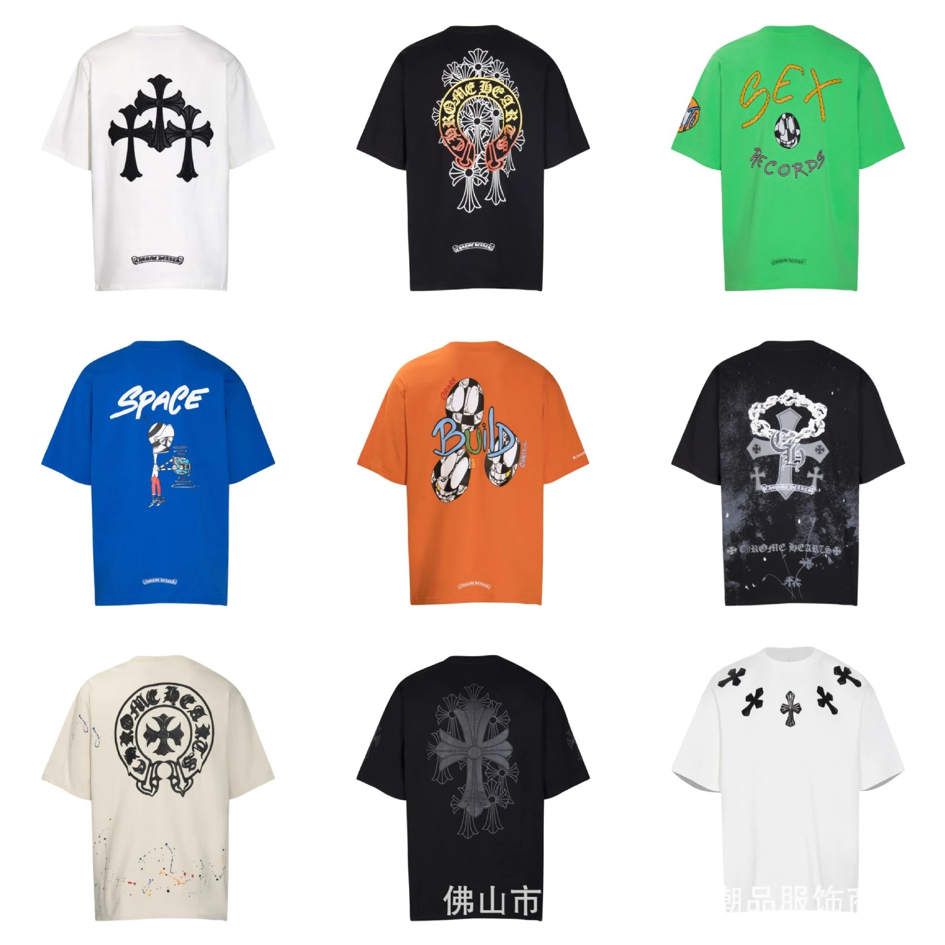 Cross border trendy brand Chrome Heart Kroos summer heavyweight T-shirt European and American street hip-hop men's and women's short sleeved T-shirt -1